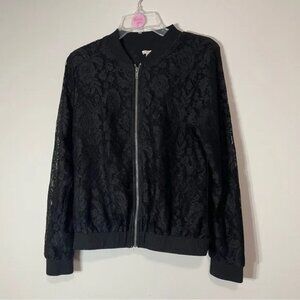 Xhilaration Black Sheer Lace Bomber Jacket ~ Size Medium